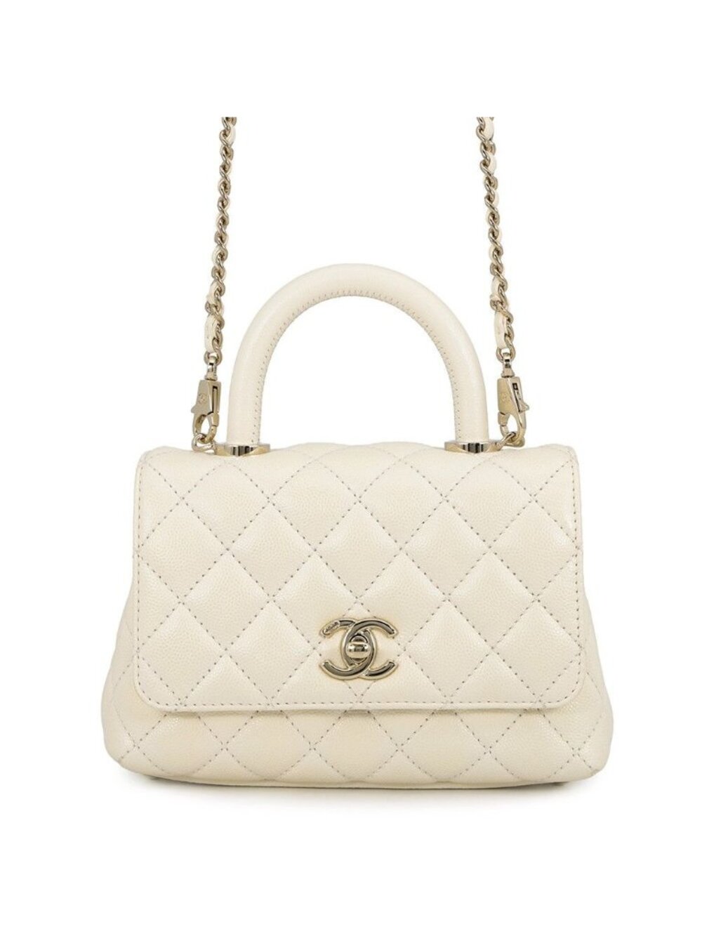 Chanel CC Logo Quilted Coco Handle XXS Caviar Leather 2-Way Shoulder Bag White